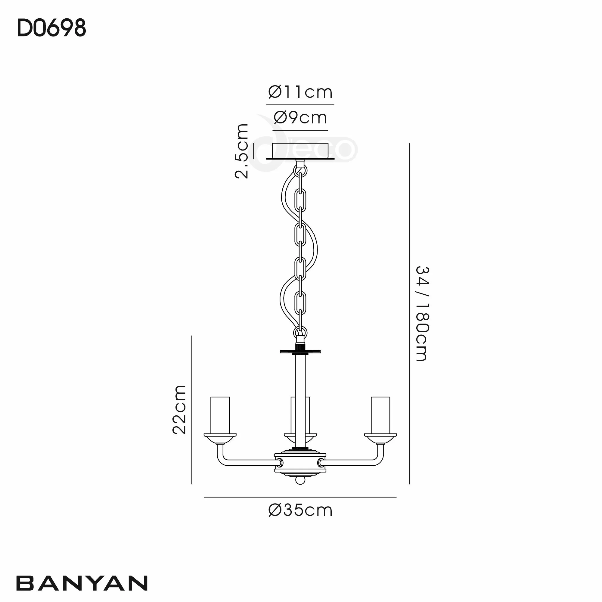 Banyan 45cm 3 Light Pendant Matt Black; Black DK1013  Deco Banyan MB BL